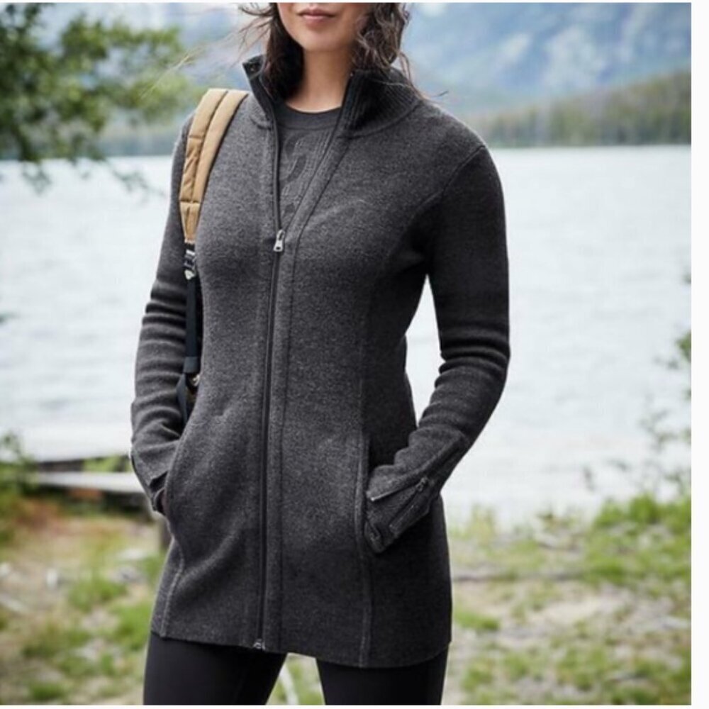 ATHLETA Chill Chaser Merino Wool Blend Sweater Coat Charcoal Gray S 350254-00